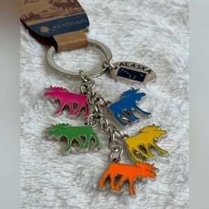 Alaskan Moose and Flag Charms Keychain New With Tags